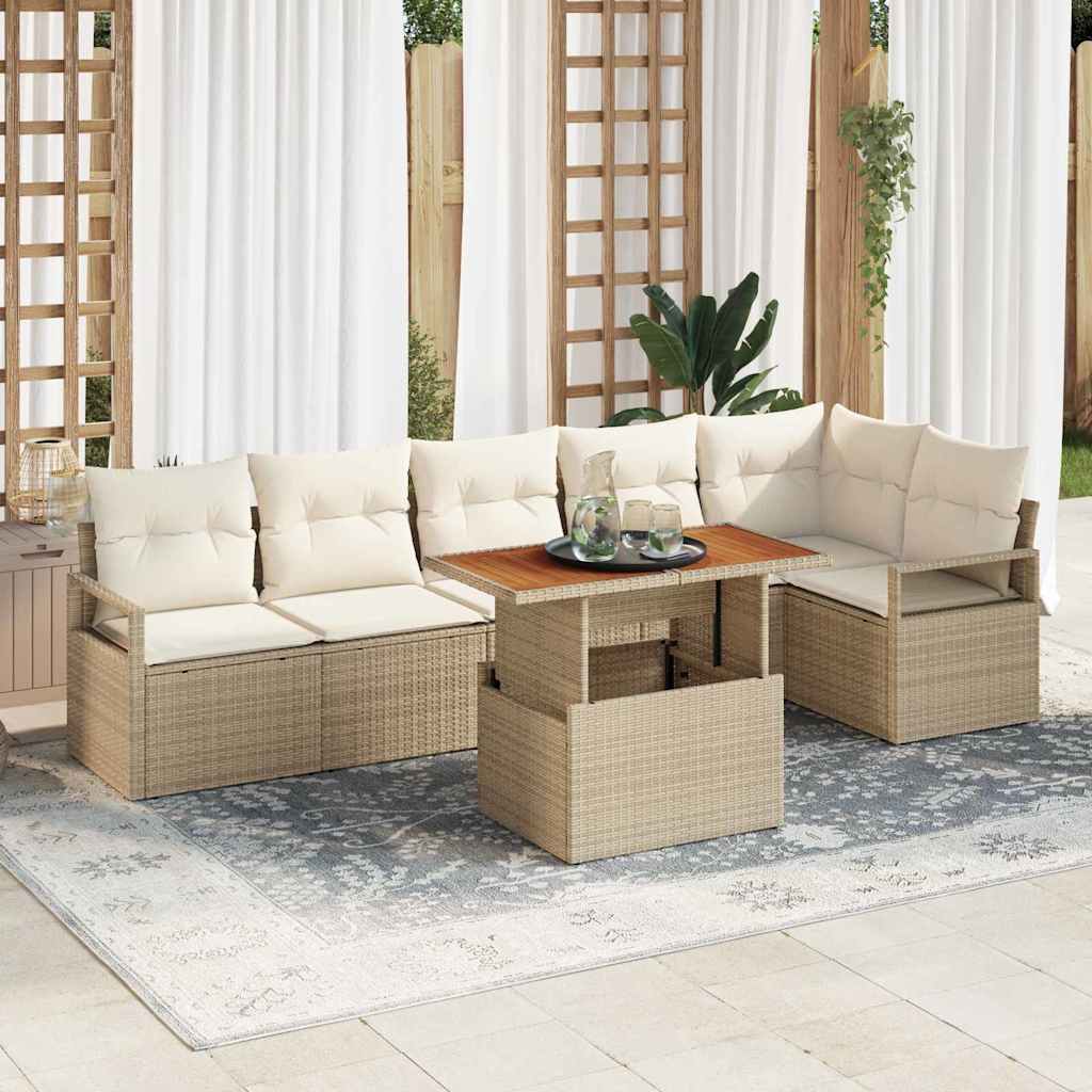 Garten Essgruppe mit Kissen 7 pcs Schwarz und Creme