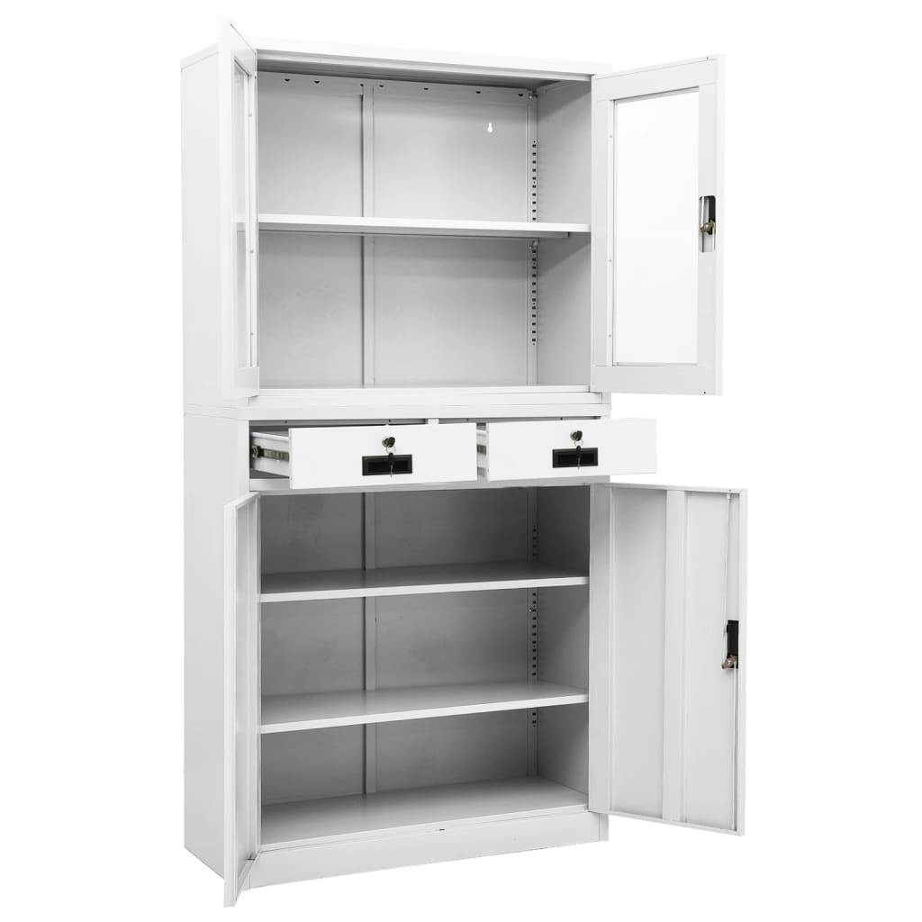 Büroschrank Hellgrau 90x40x180 cm Stahl und Gehärtetes Glas