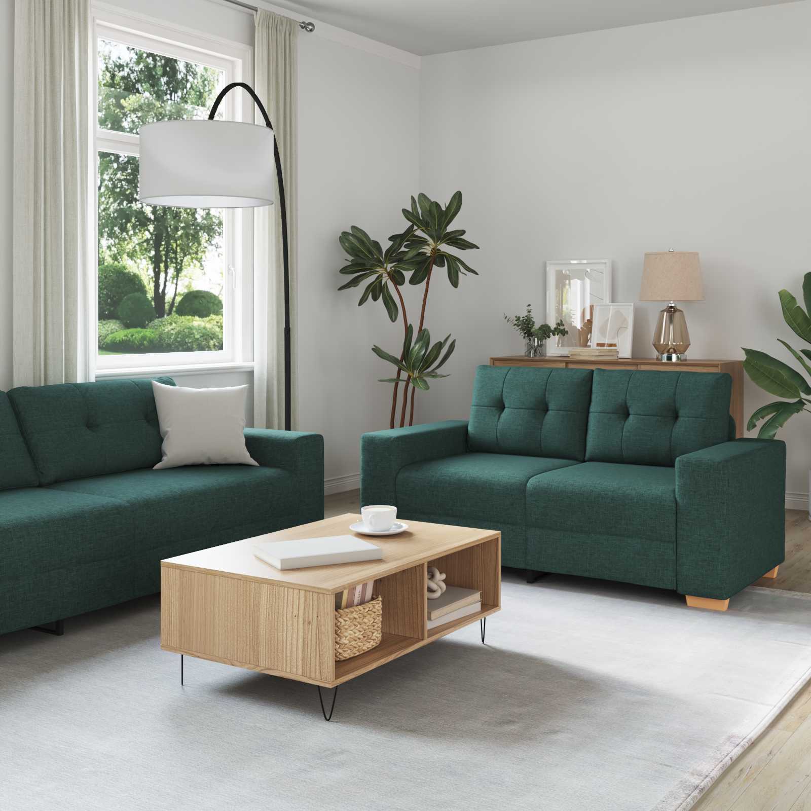 2-teiliges Sofa-Set mit Kissen, hellgrauer Stoff
