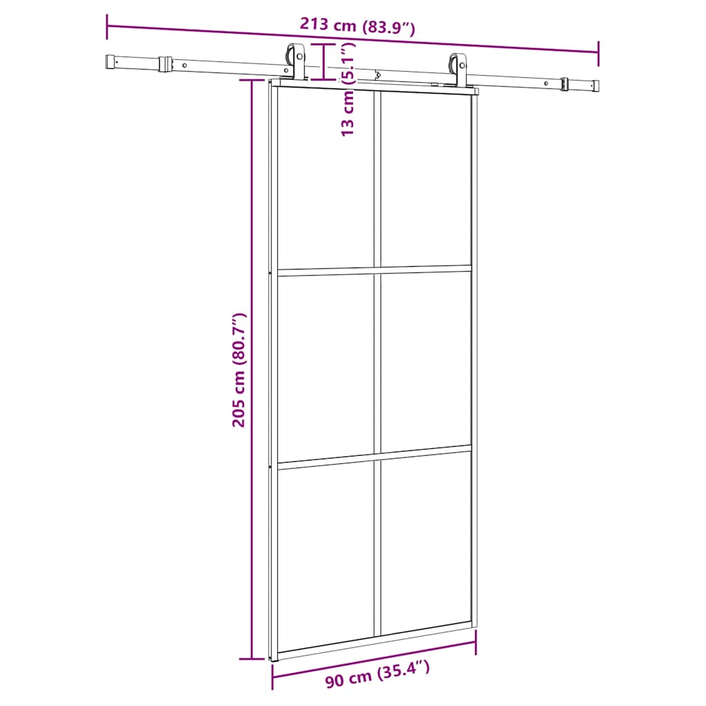 Schiebetür mit Beschlag Schwarz 76x205 cm ESG-Glas