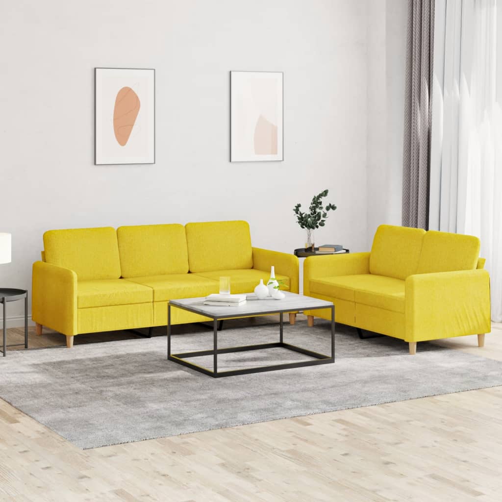 3-tlg. Sofagarnitur mit Kissen Braun Stoff