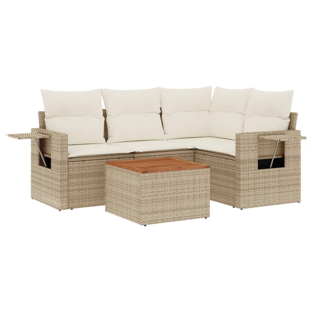 5-tlg. Garten-Sofagarnitur mit Kissen Schwarz Poly Rattan