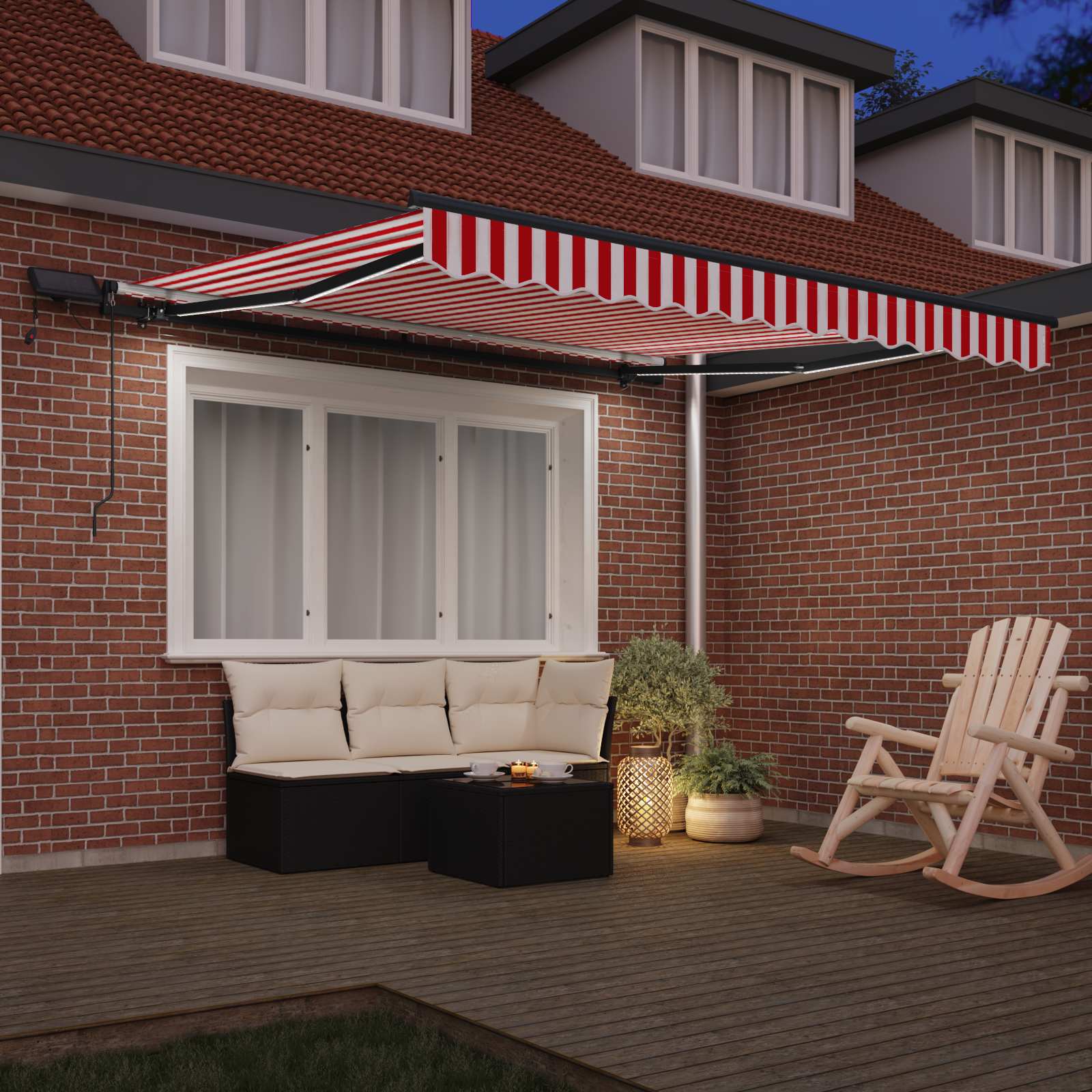Markise Manuell Einziehbar mit LED 300x250 cm Blau und Weiß