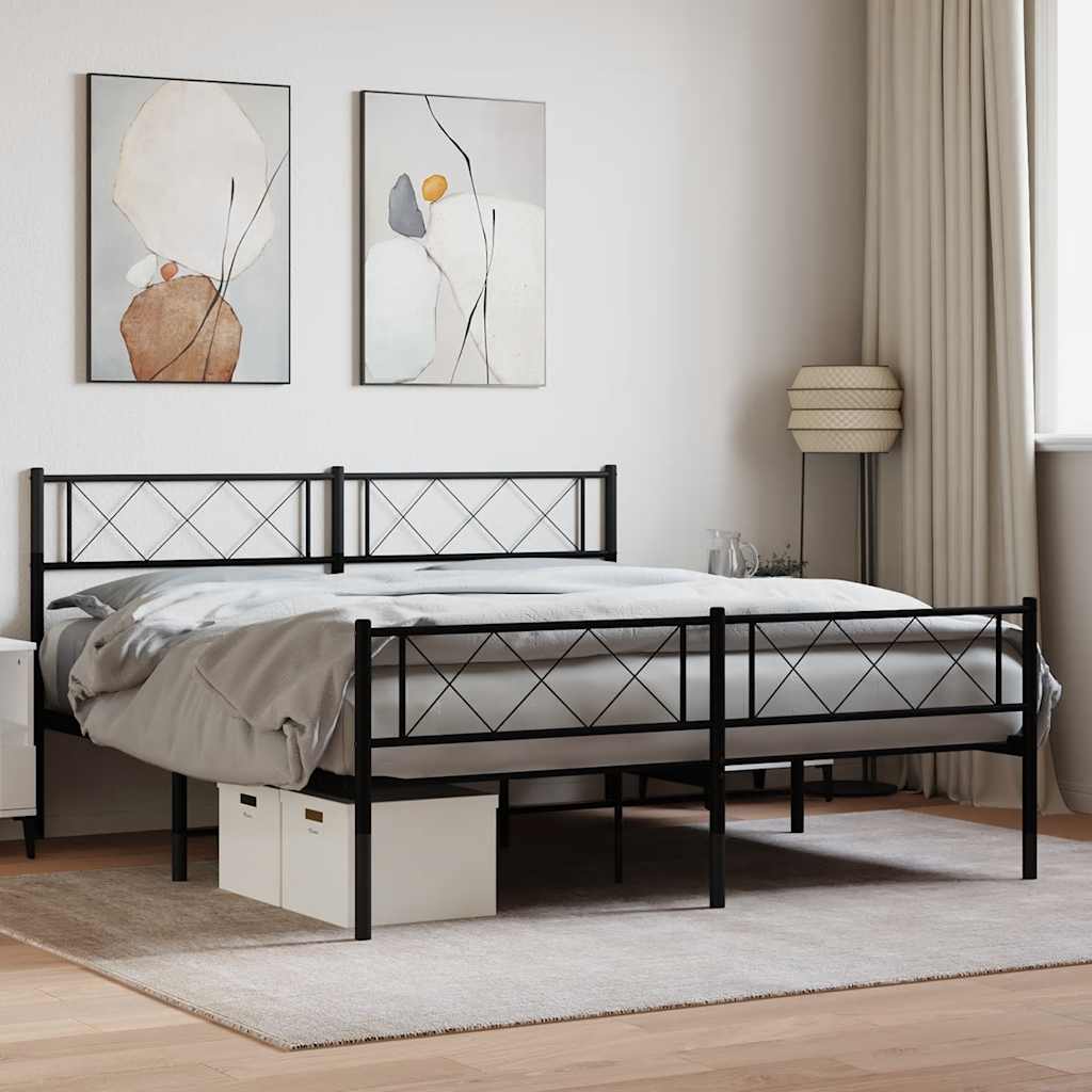Bettgestell mit Kopfteil Metall Schwarz 100x190 cm