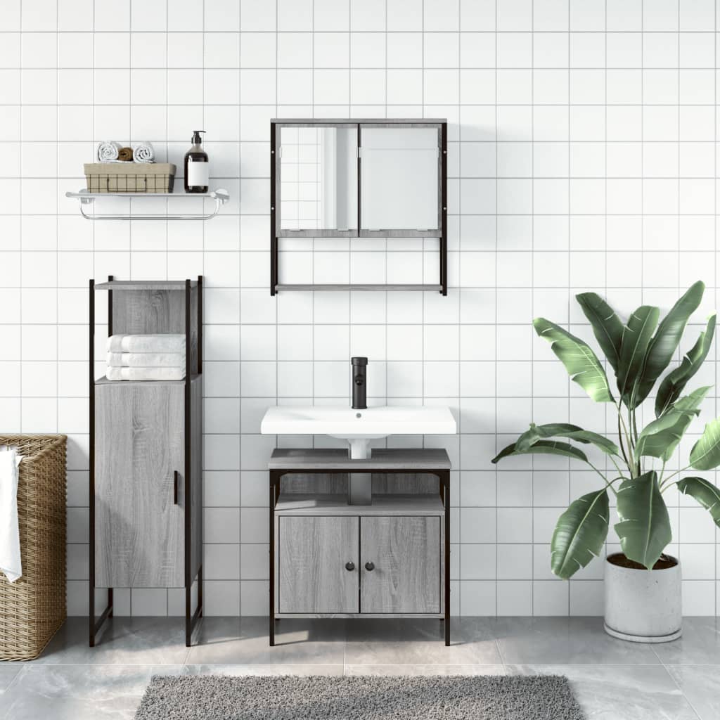 3-tlg. Badmöbel-Set Schwarz Holzwerkstoff