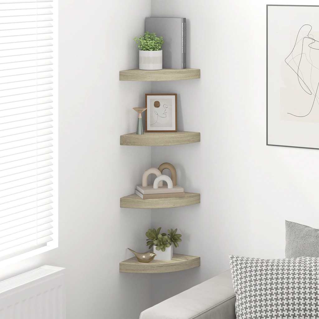 Schwebende Eckregale 2 Stk. Hochglanz-Weiß 25x25x3,8 cm MDF