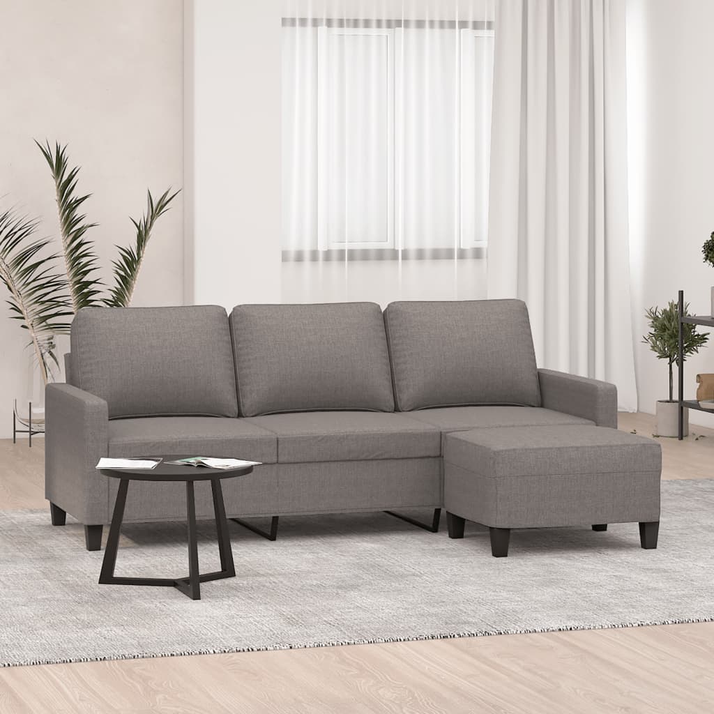 3-Sitzer-Sofa mit Hocker Creme 180 cm Stoff