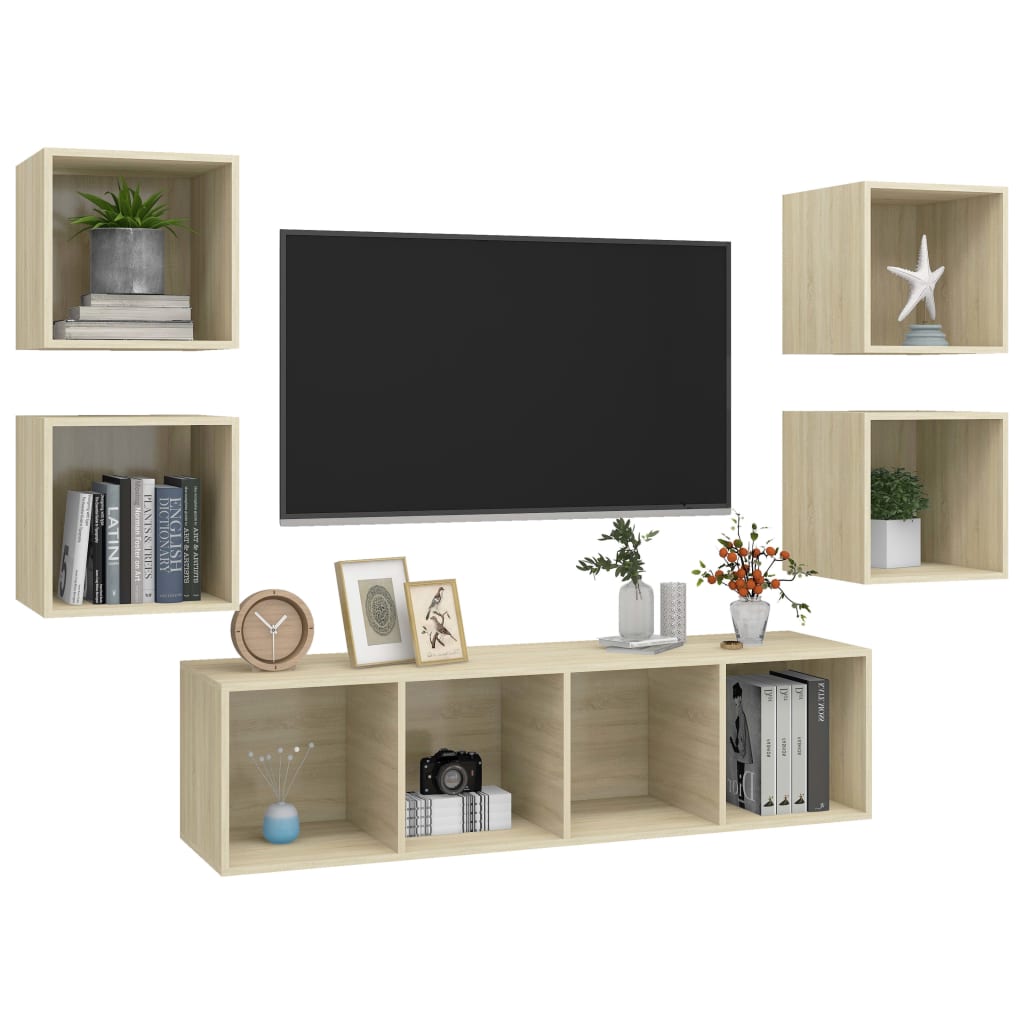 5-tlg. TV-Schrank-Set Grau Holzwerkstoff