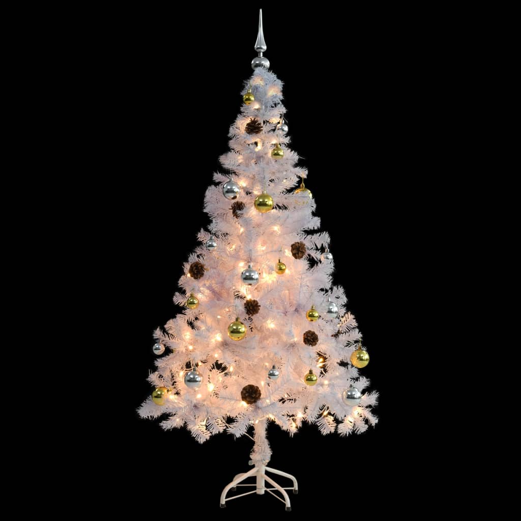 Künstlicher Weihnachtsbaum mit Beleuchtung & Kugeln Grün 150 cm