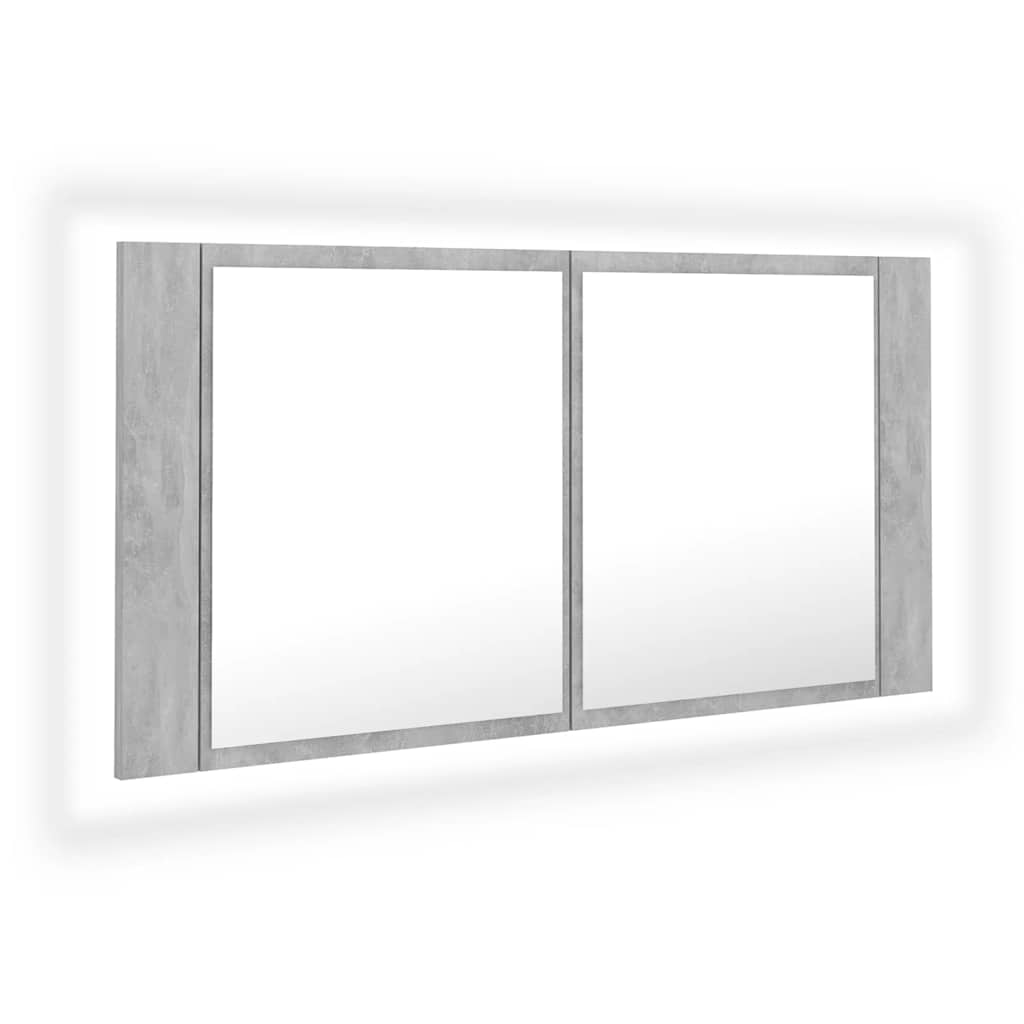 LED-Bad-Spiegelschrank Grau 90x12x45 cm Acryl