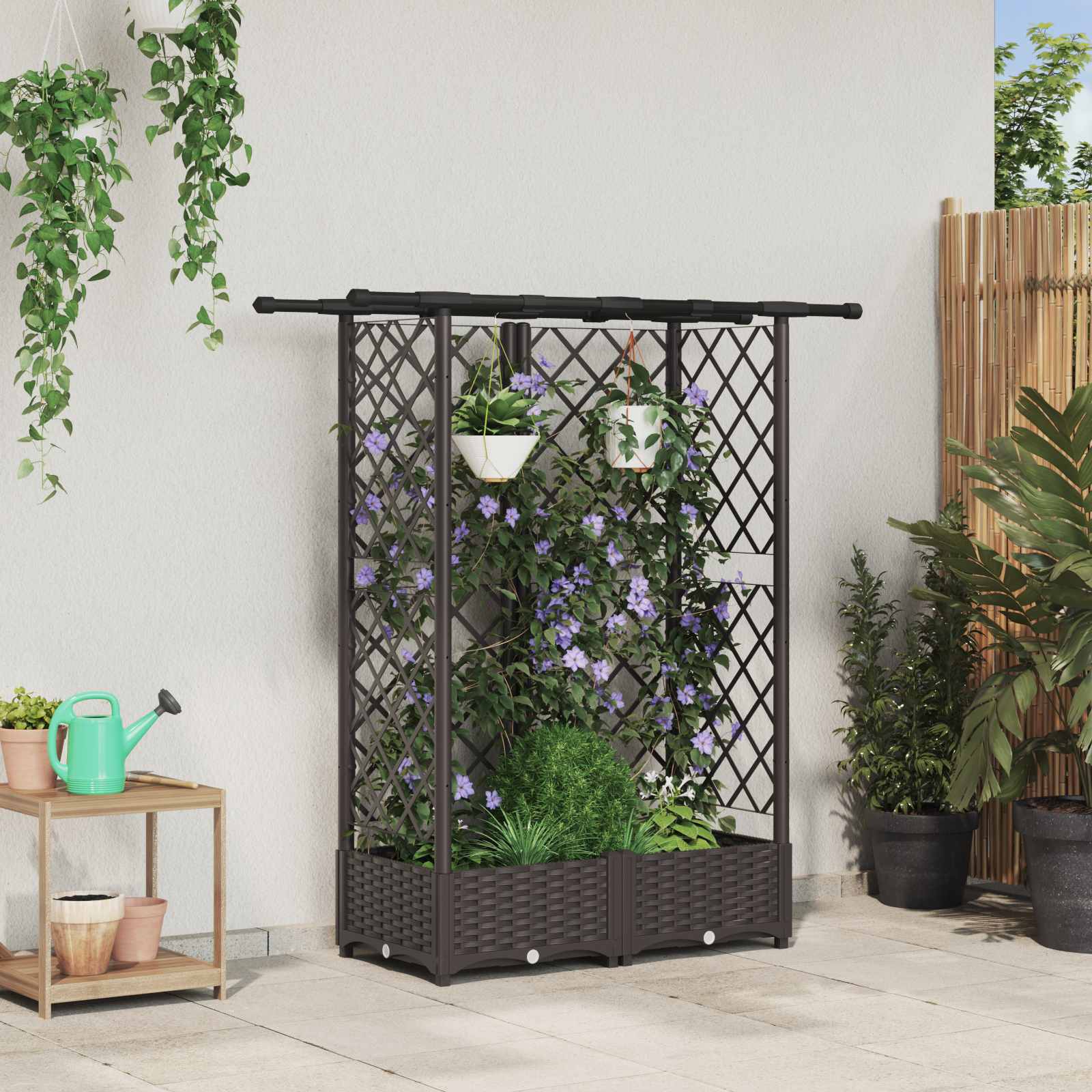 Hochbeet mit Rankgitter und Dach Braun 124 x 40 x 123 cm PP