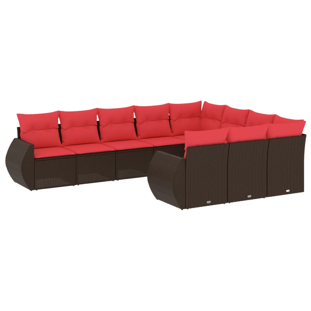 10-teiliges Gartensofa-Set mit Kissen, schwarzes Polyrattan
