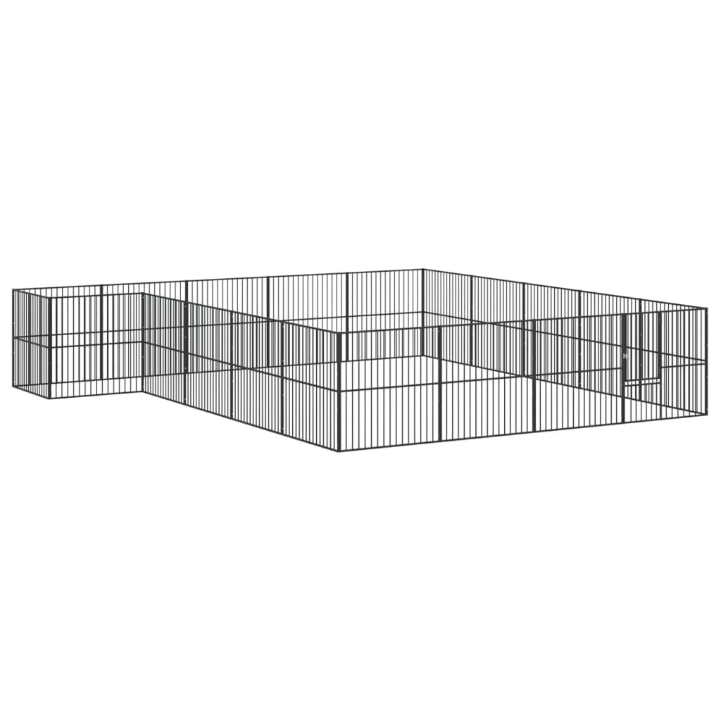 Hundelaufstall 4-tlg. Schwarz Verzinkter Stahl
