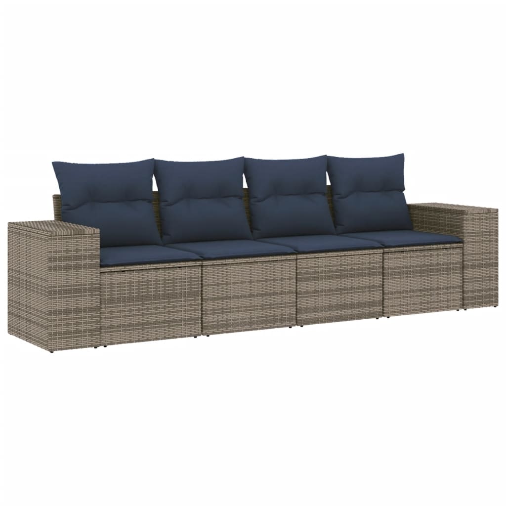 4-teiliges Gartensofa-Set mit Kissen, schwarzes Polyrattan