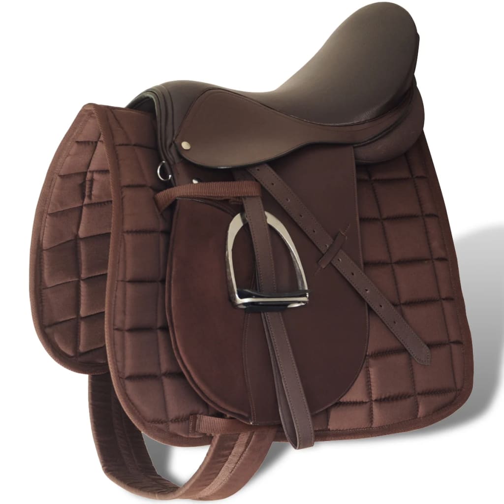 Pferdereiten Sattelset 16" echtes Leder schwarz 14 cm 5-in-1