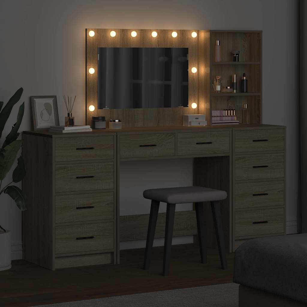 Schminktisch mit Spiegelbeleuchtung 3 pcs Weiß Holzwerkstoff