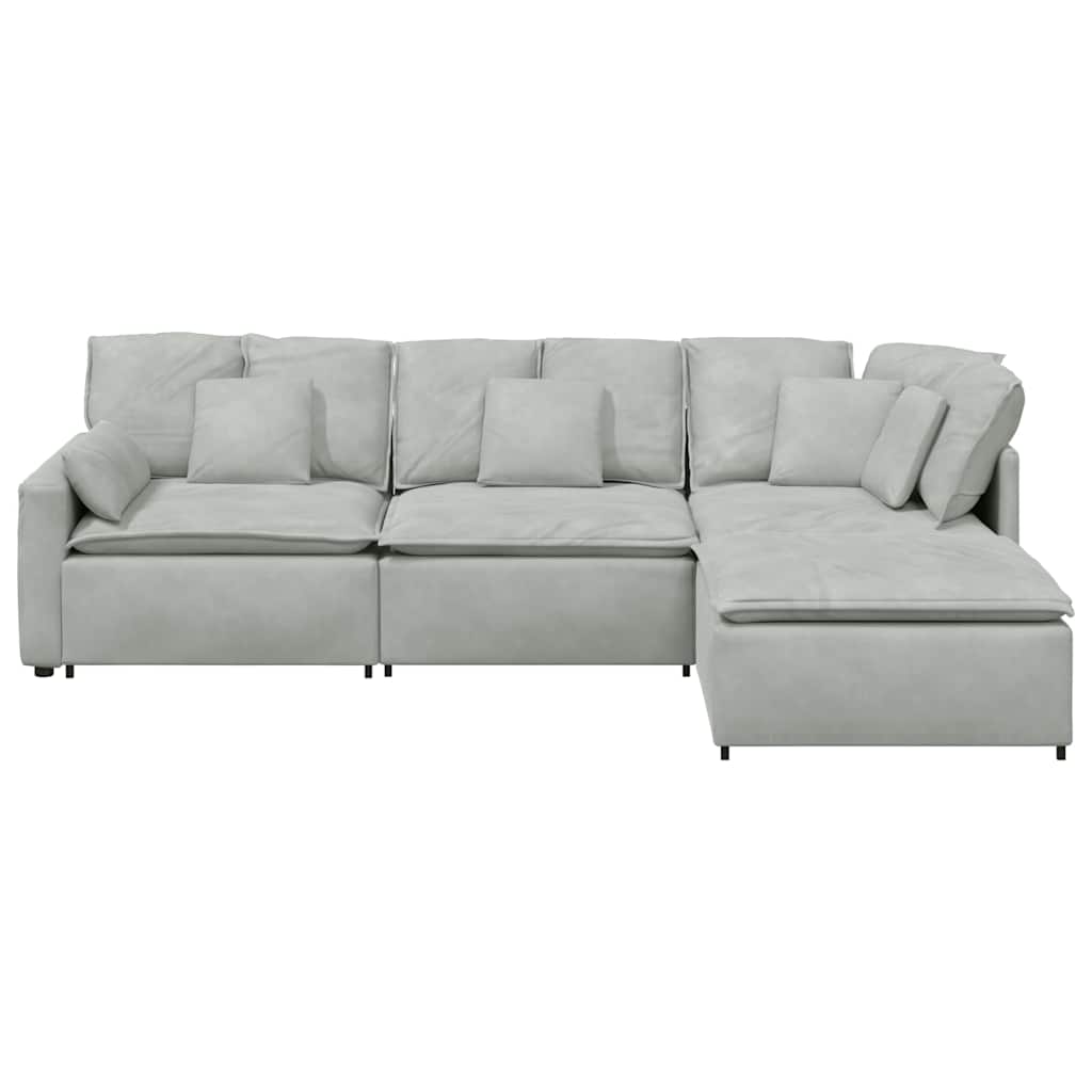 Modulares Sofa mit Fußhocker Kissen Samt Blau
