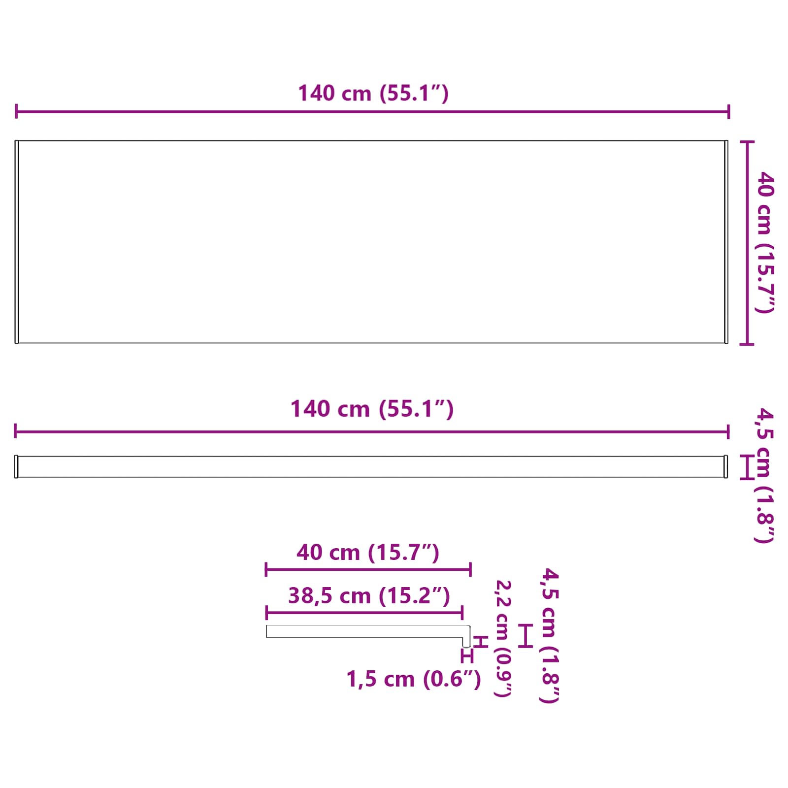 Fensterbank Weiß 60 x 10 x 4,5 cm PVC