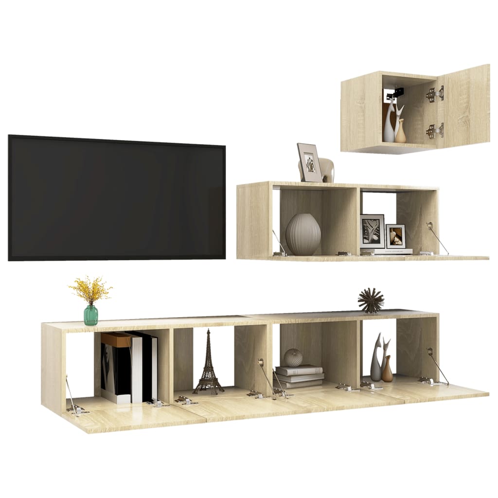 4-tlg. TV-Schrank-Set Weiß Holzwerkstoff