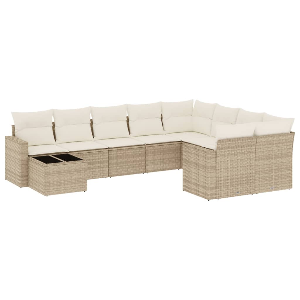 10-tlg. Garten-Sofagarnitur mit Kissen Schwarz Poly Rattan