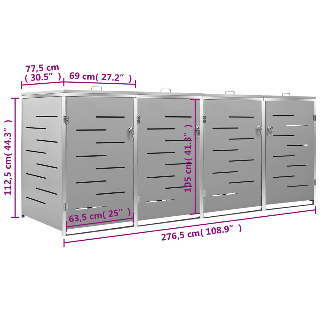 Mülltonnenbox für 3 Tonnen 207x77,5x112,5 cm Edelstahl