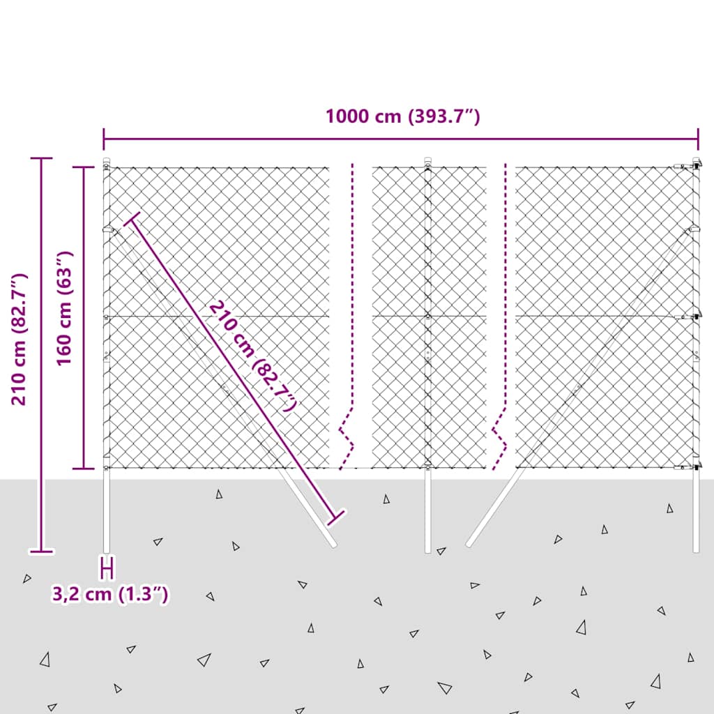 Outdoor Kettenglied-Zaun Erdfixierung 10 x 0,4 m Grün Netz