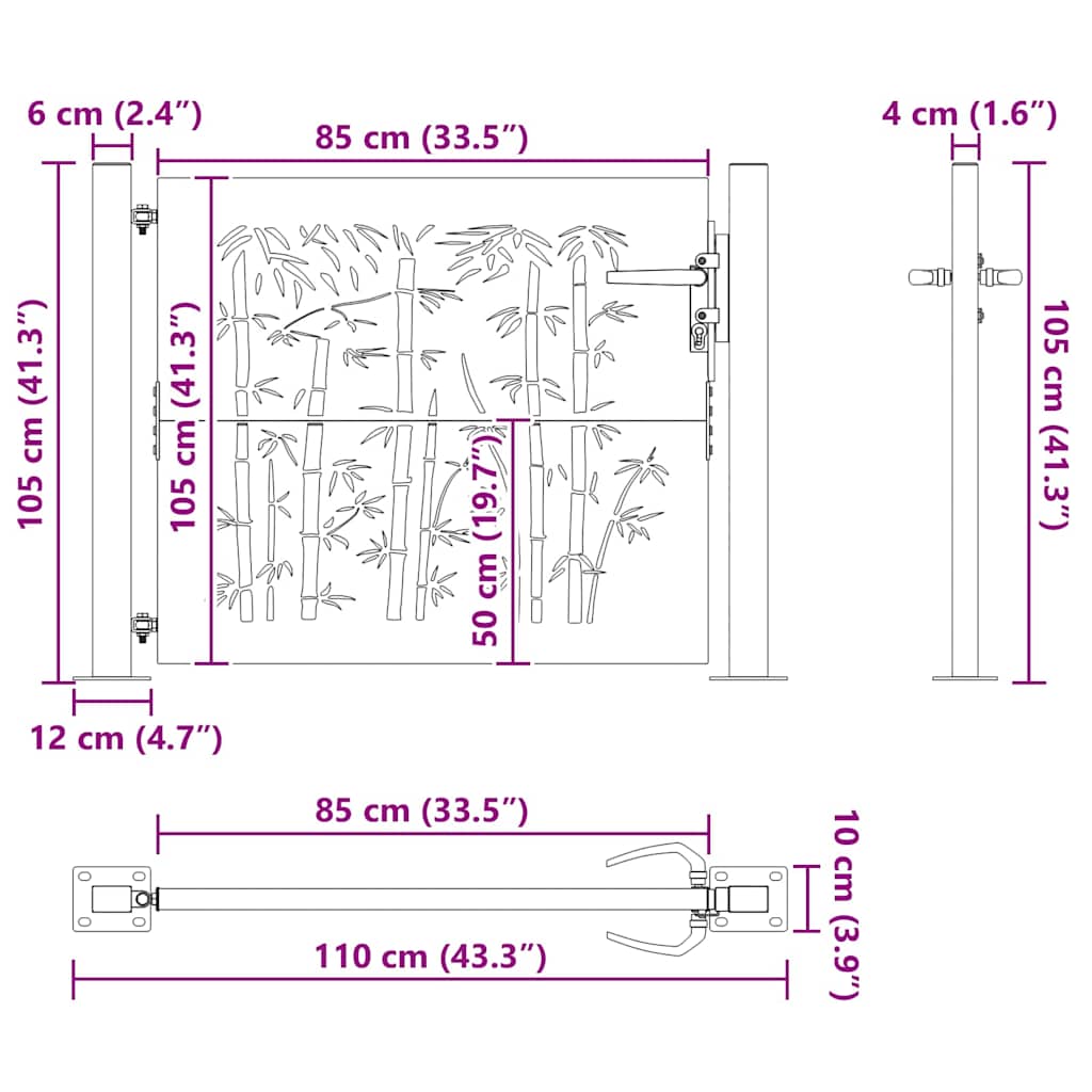 Gartentor 100x75 cm Cortenstahl Bambus-Design