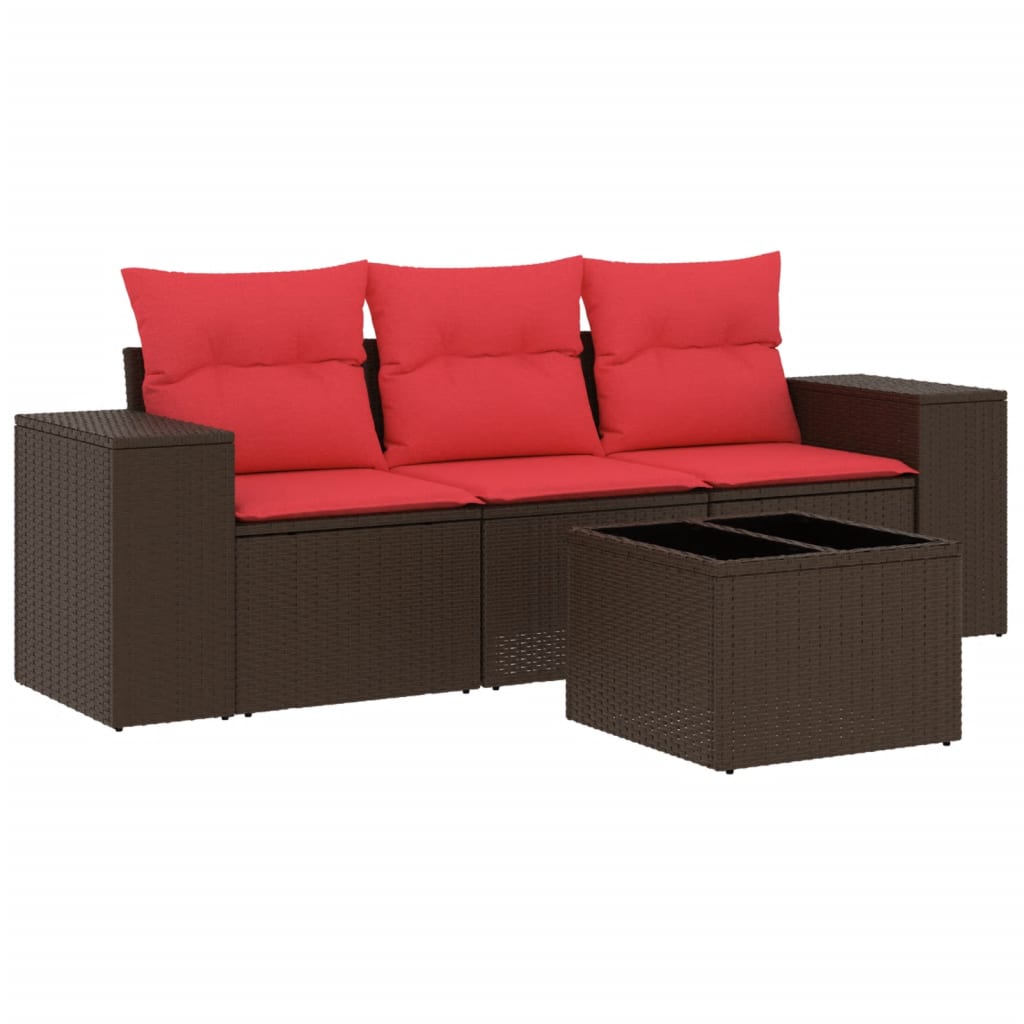 3-teiliges Gartensofa-Set mit Kissen, schwarzes Polyrattan