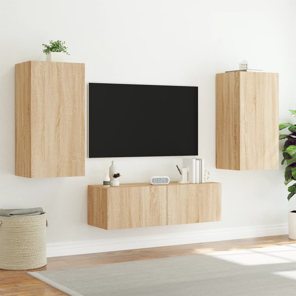 3-tlg. TV-Wohnwand mit LED-Leuchten Weiß