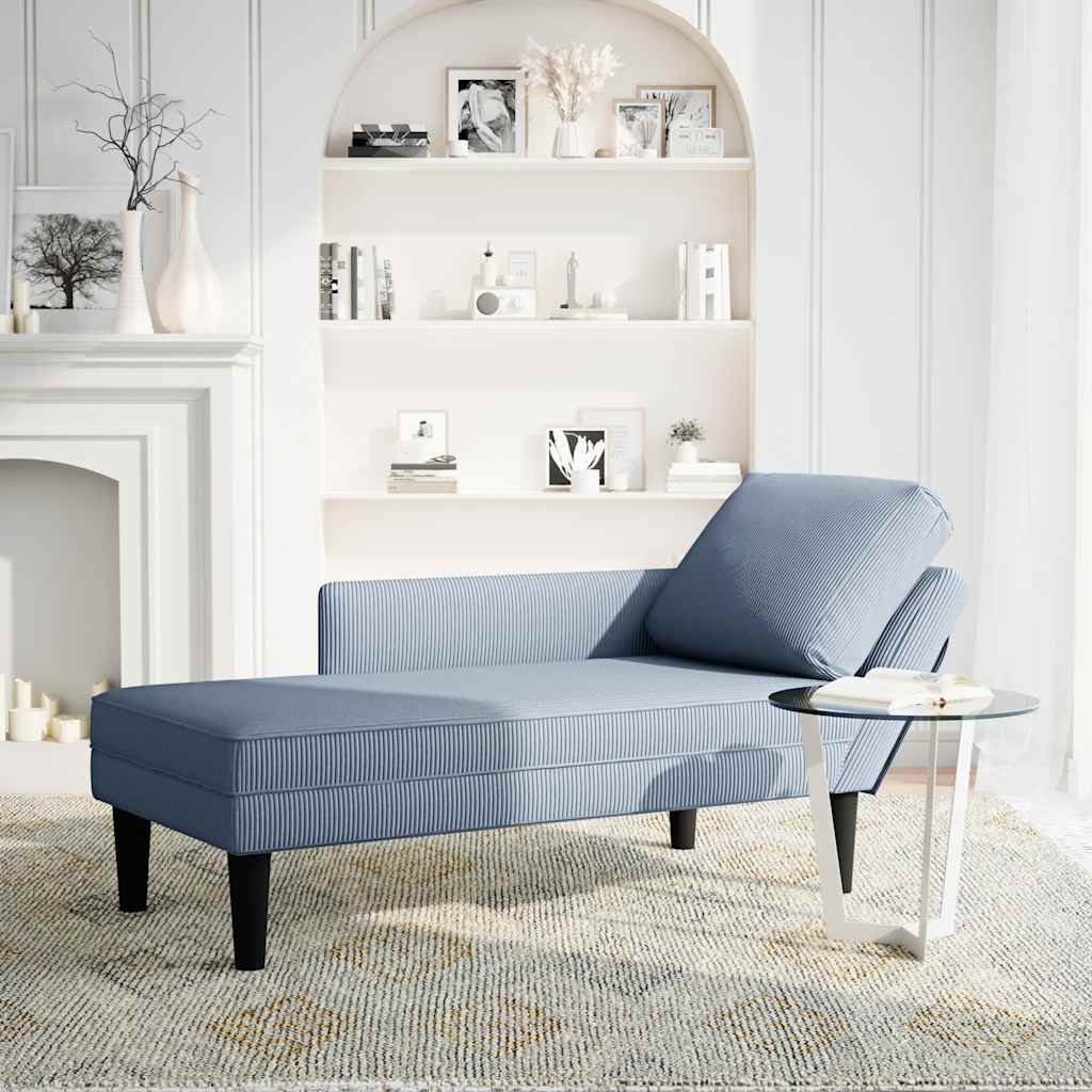 Chaiselongue mit Kissen Hellgrau Cordstoff