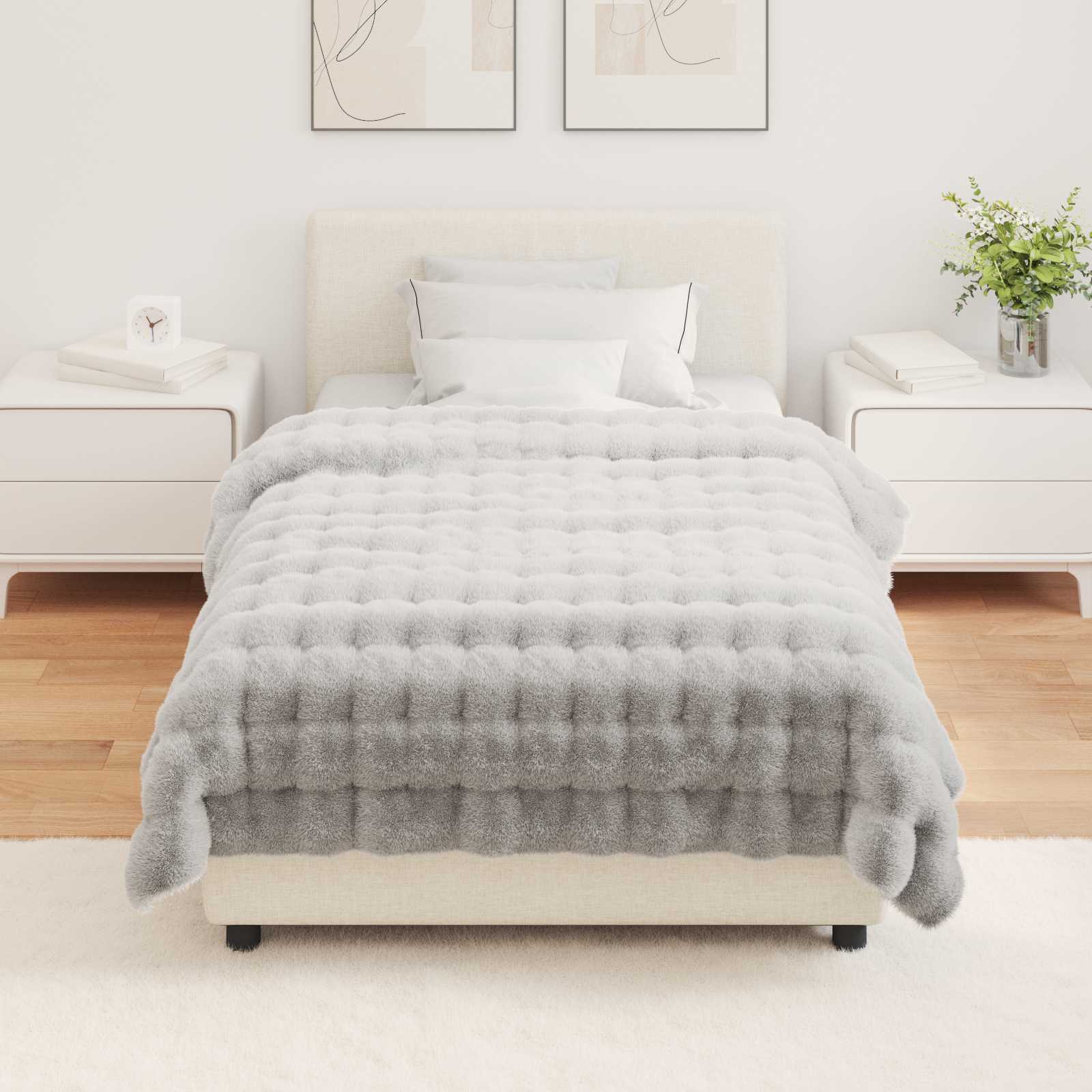 Rutschfeste Decke aus Kunstkaninchenfell Olite Beige Polyester