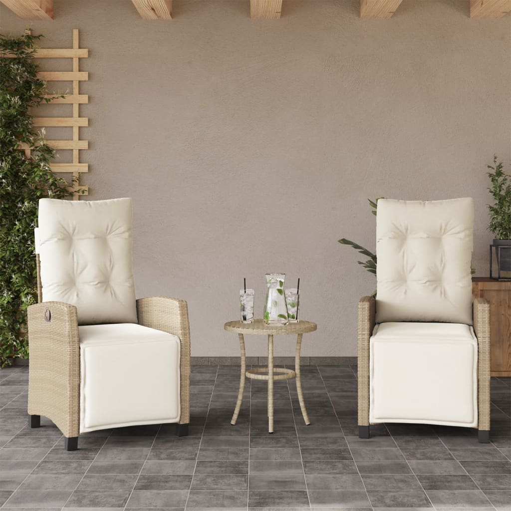 Gartensessel Verstellbar mit Kissen Schwarz Poly Rattan