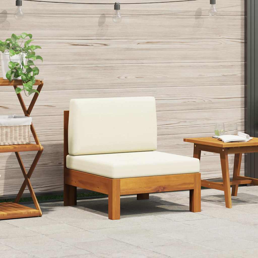 2-tlg. Garten-Lounge-Set mit Cremeweißen Kissen Akazienholz