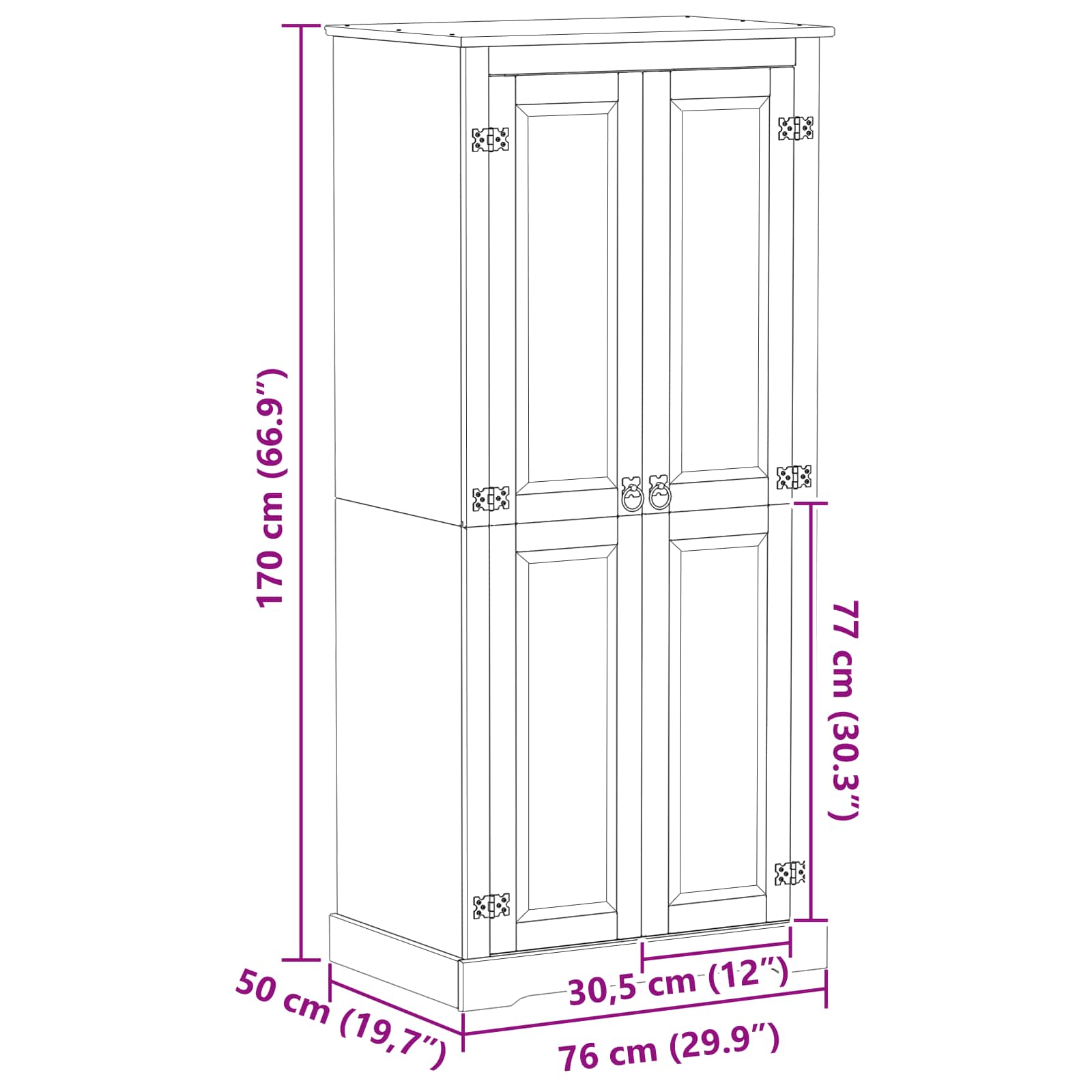 Kleiderschrank Corona 76x50x170 cm Massivholz Kiefer