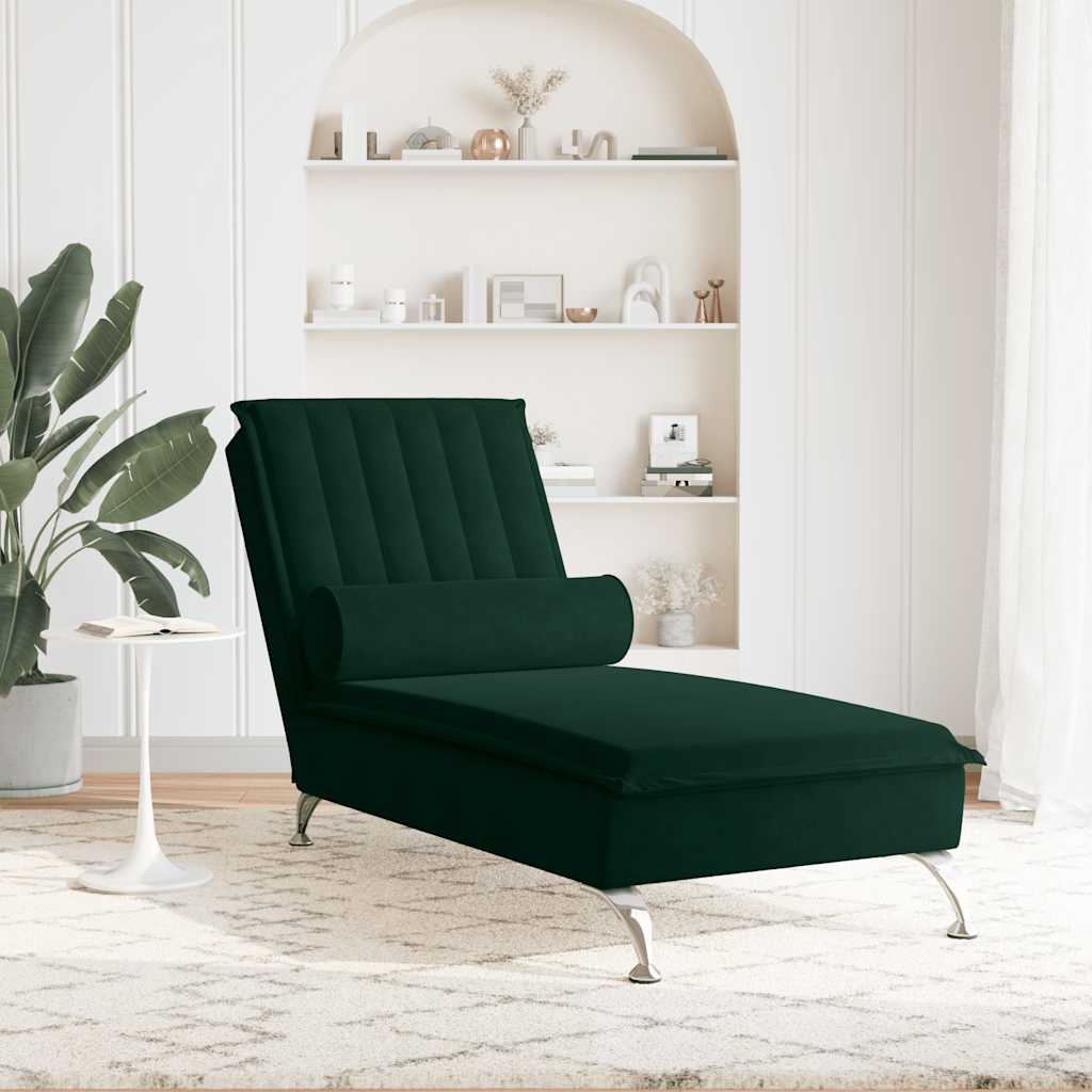 Massage-Chaiselongue mit Nackenrolle Hellgrau Samt