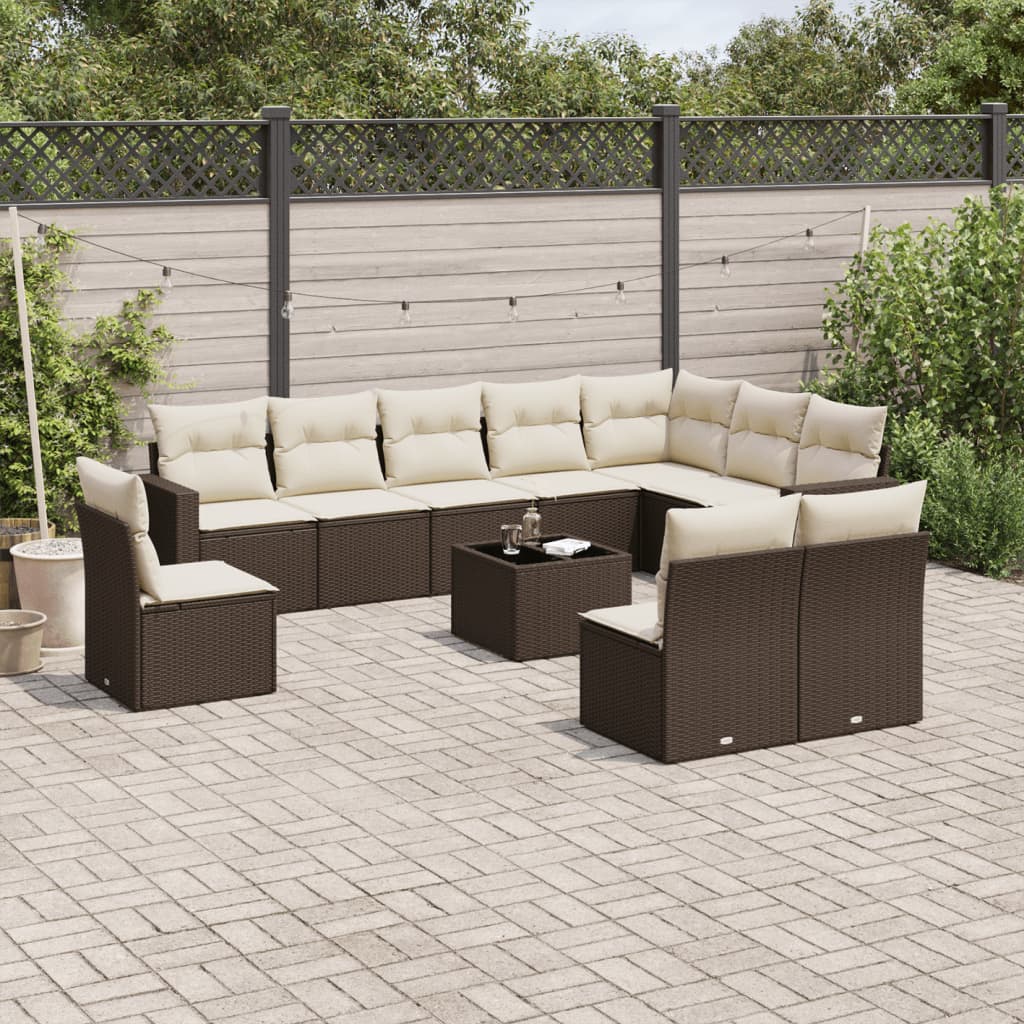 10-tlg. Garten-Sofagarnitur mit Kissen Schwarz Poly Rattan