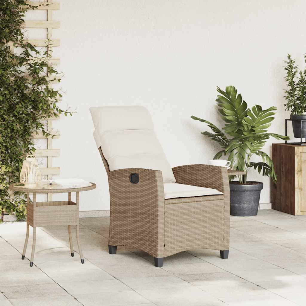 Gartensessel mit Beistelltisch Verstellbar Schwarz Poly Rattan