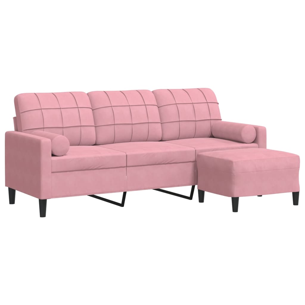 3-Sitzer-Sofa mit Hocker Hellgrau 180 cm Samt