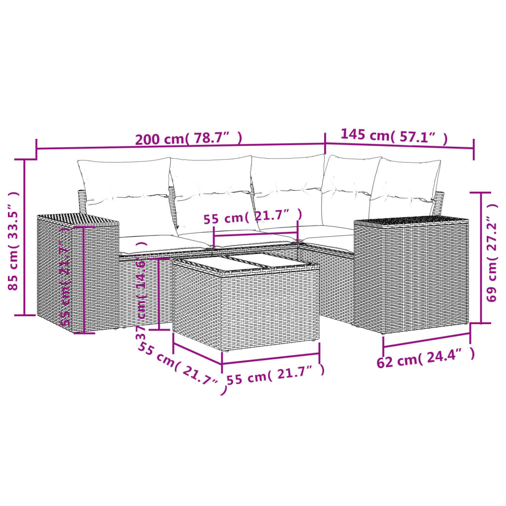 4-tlg. Garten-Sofagarnitur mit Kissen Schwarz Poly Rattan