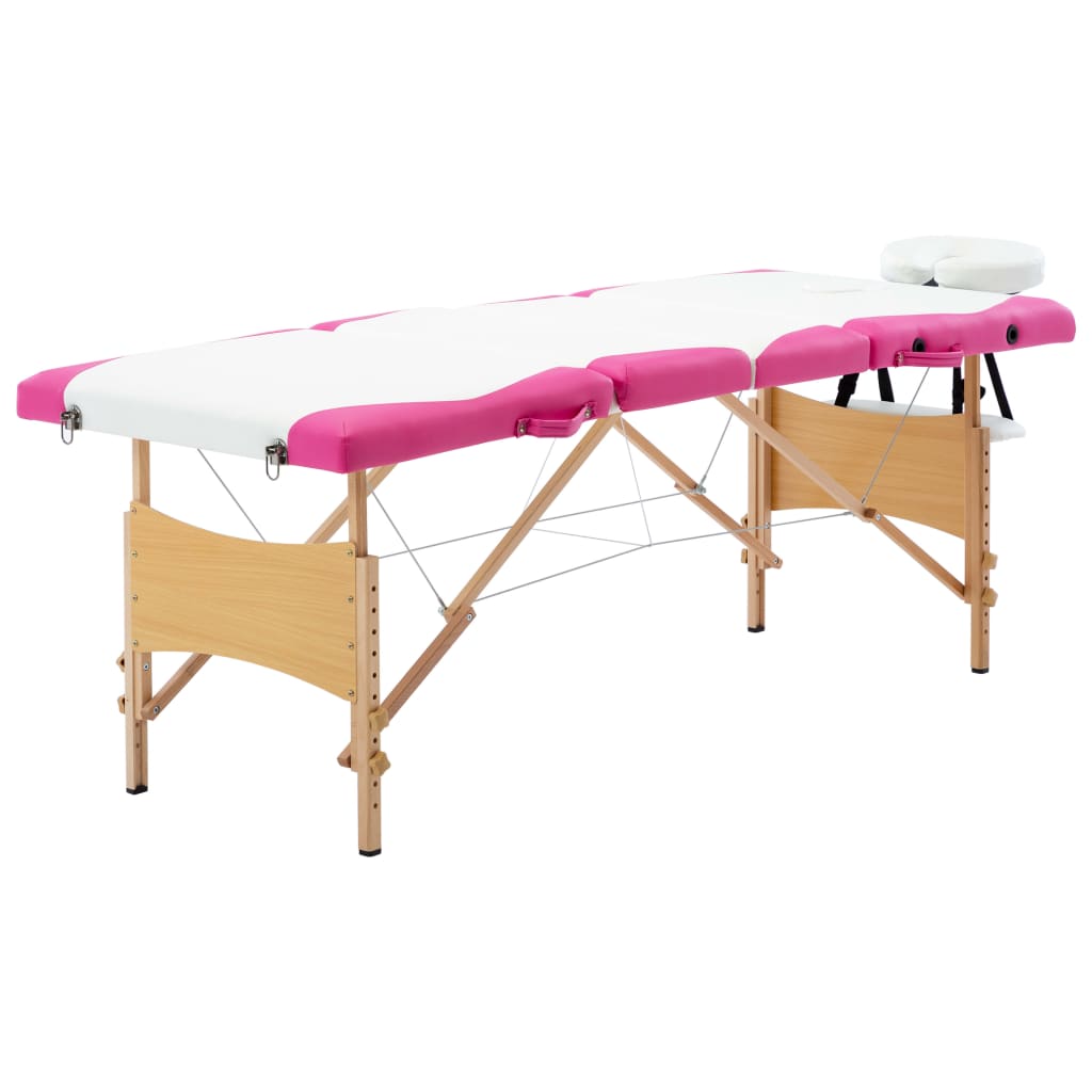 Massageliege Klappbar 4-Zonen mit Holzgestell Rosa