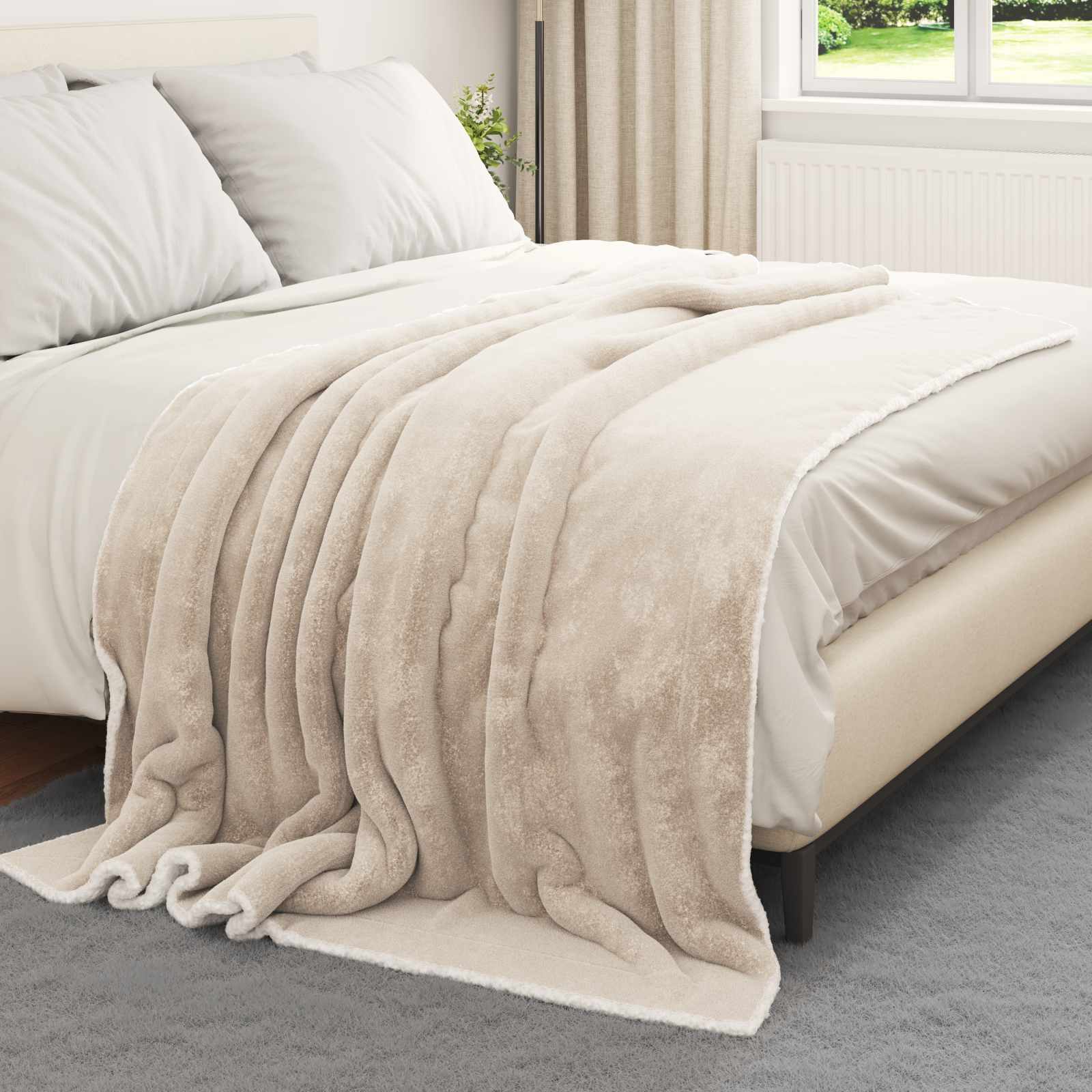 Überwurfdecke Beige 130 x 150 cm Fleece