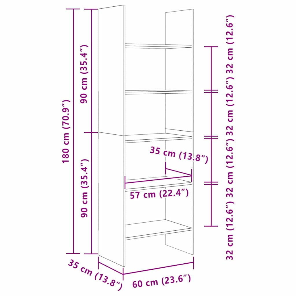 Bücherregal Weiß 60x35x180 cm Holzwerkstoff