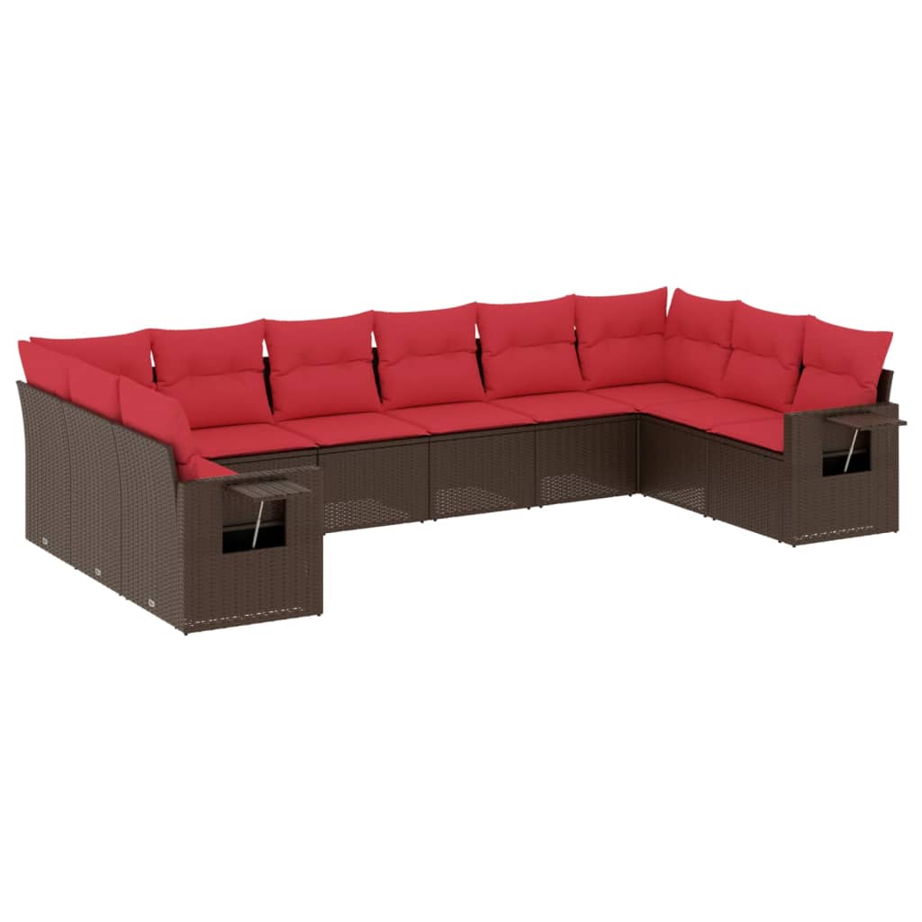 10-teiliges Gartensofa-Set mit Kissen, schwarzes Polyrattan