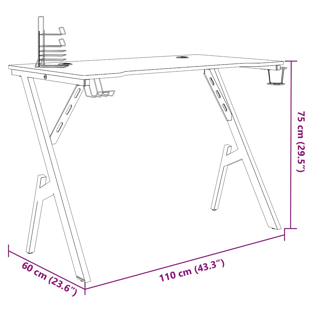 Gaming-Schreibtisch mit Y-Gestell Schwarz 90x60x75 cm