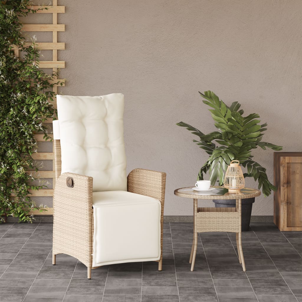 Gartensessel Verstellbar mit Kissen Schwarz Poly Rattan