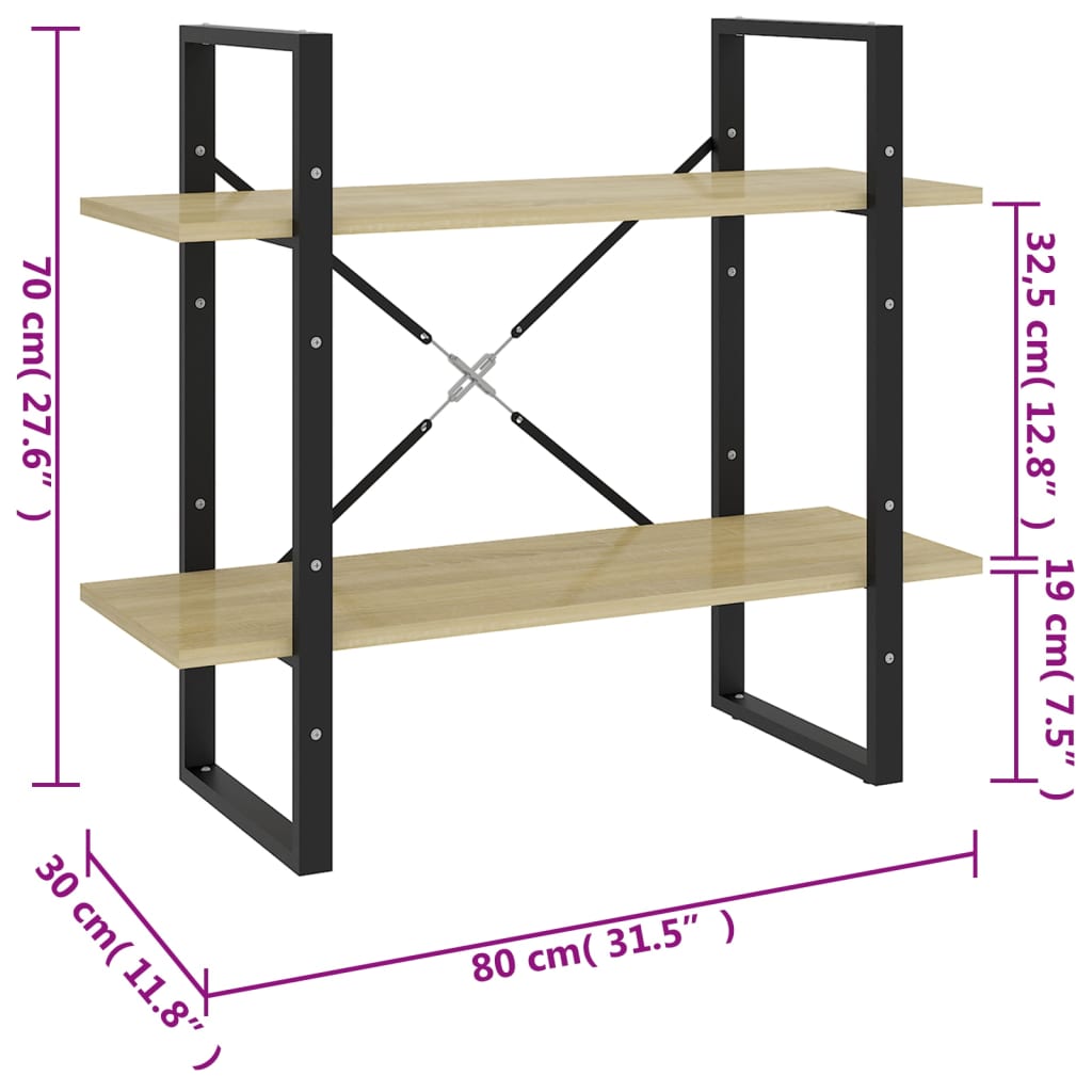 Bücherregal 2 Fächer Weiß 80x30x70 cm Holzwerkstoff