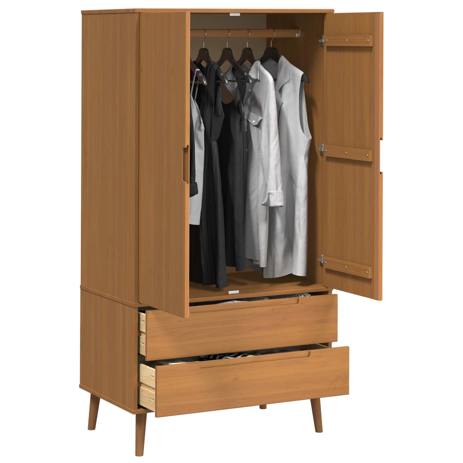 Kleiderschrank MOLDE Braun 90x55x175 cm Massivholz Kiefer