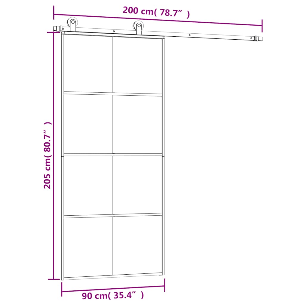 Schiebetür mit Beschlag 76x205 cm ESG-Glas & Aluminium