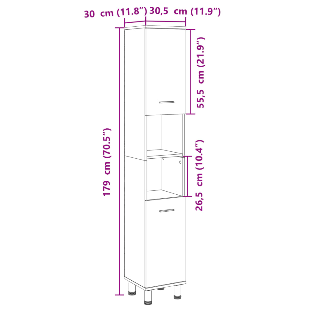 Badezimmerschrank Weiß 30x30x179 cm Holzwerkstoff