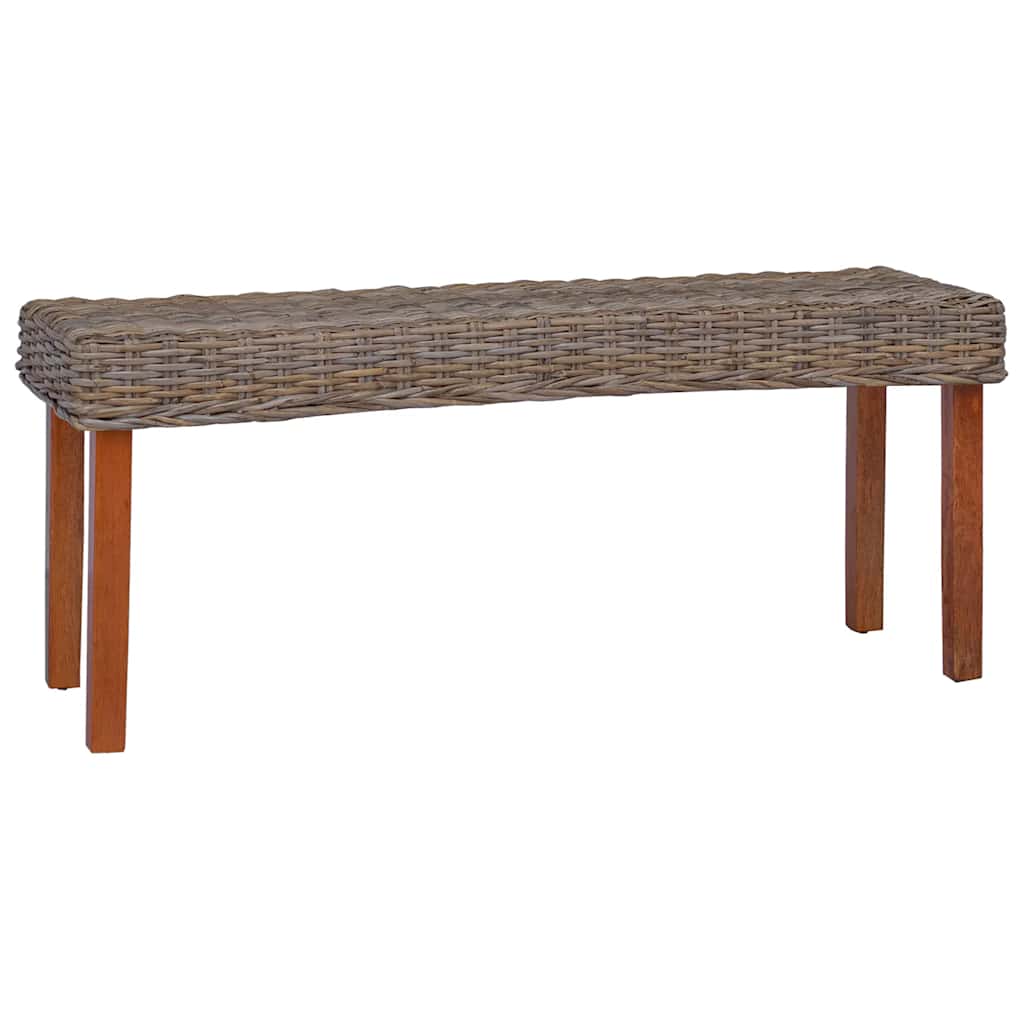 Sitzbank 110 cm Weiß Natur Kubu-Rattan und Massivholz Mahagoni